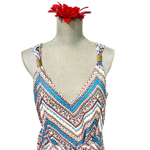 Halo Chevron Patterned Sleeveless Dress, Red, white and blue with Tie sash Sz M - Picture 5 of 12